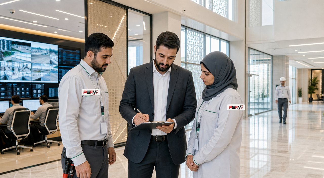 PSFM facility management selection team reviewing Saudi commercial property operations