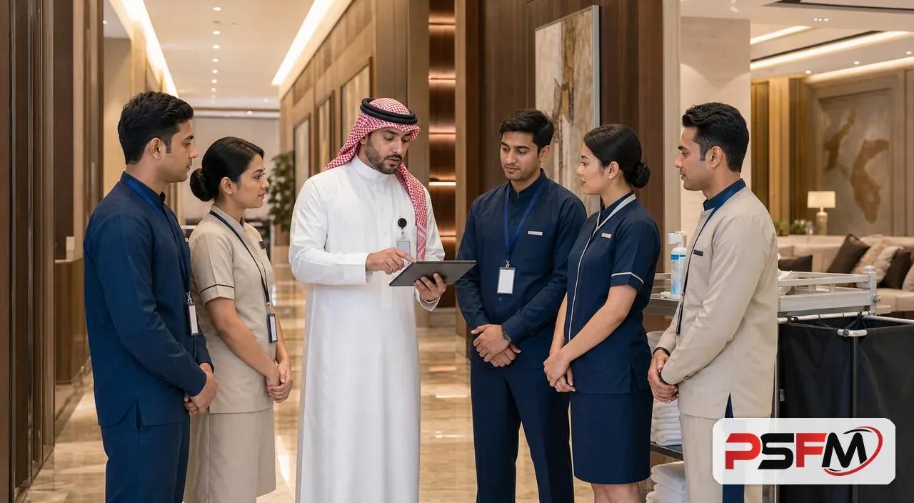 PSFM manpower coordinator briefing hotel hospitality staff in Jeddah