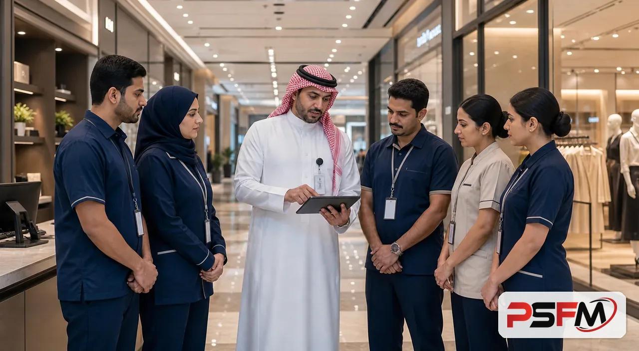 PSFM manpower supervisor coordinating retail support staff in Jubail