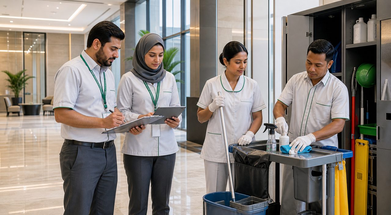 فريق PSFM لإدارة المرافق وتوريد القوى العاملة والتنظيف ينسق خدمات منشأة تجارية في السعودية