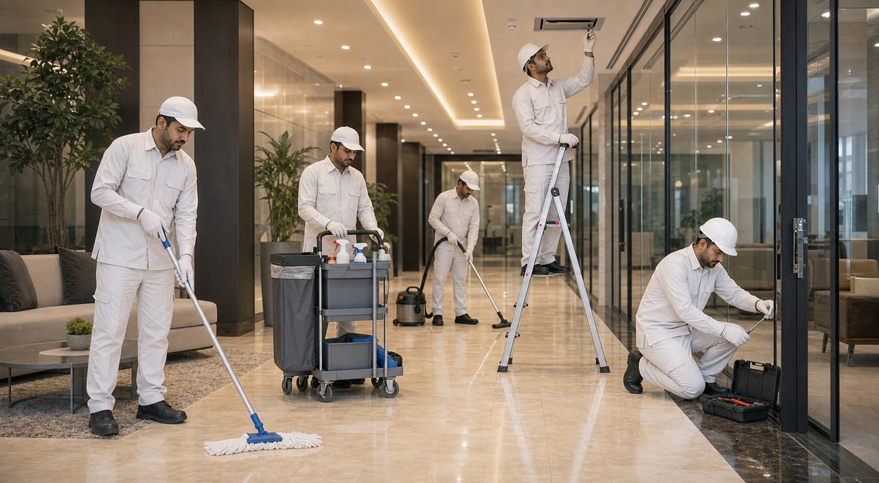 فريق PSFM في جدة لخدمات تنظيف وتدبير وصيانة المرافق التجارية