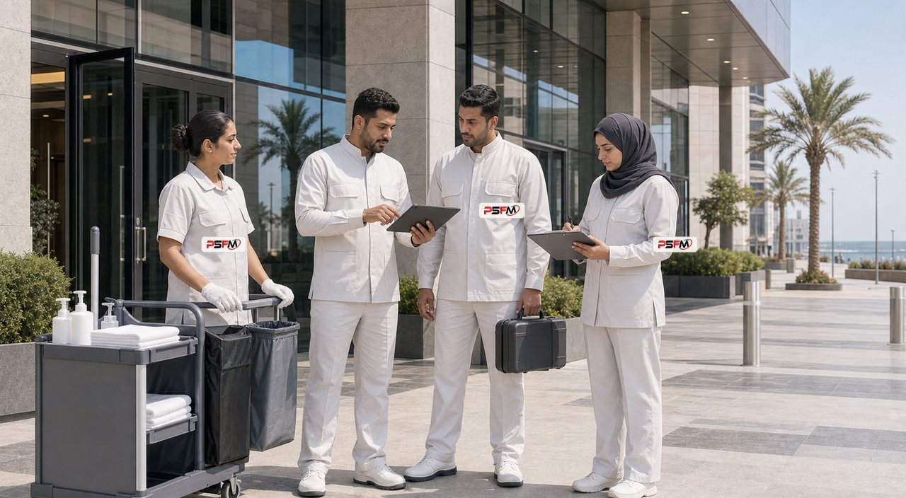 PSFM Jeddah commercial site facility management manpower team coordinating services