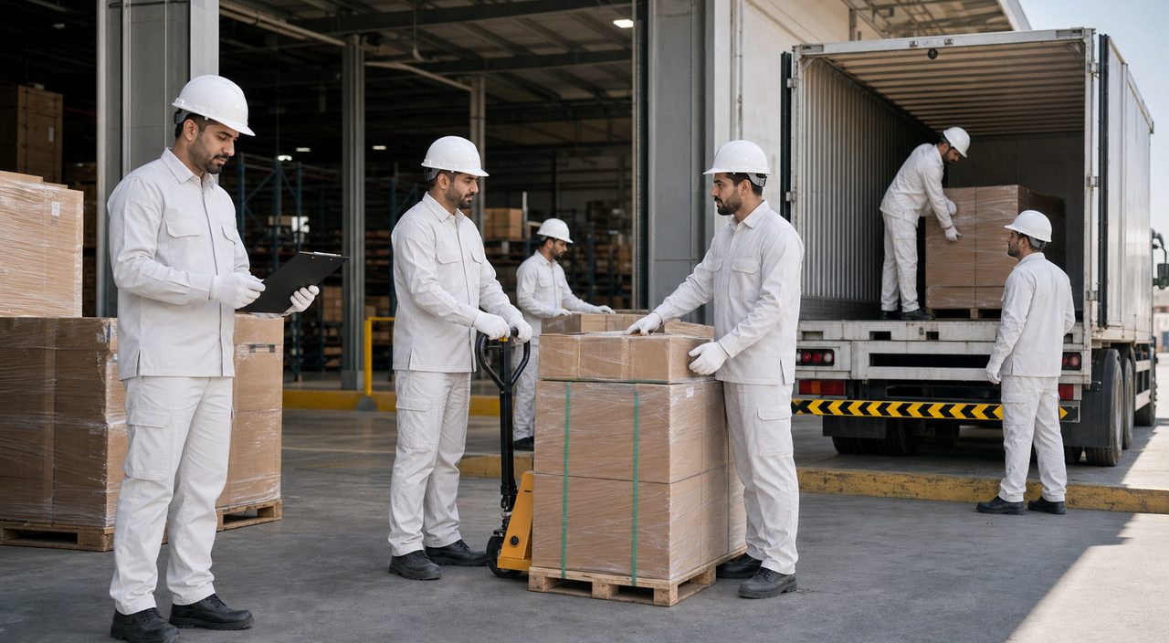 PSFM loading and unloading warehouse labour manpower team supporting KSA logistics operations