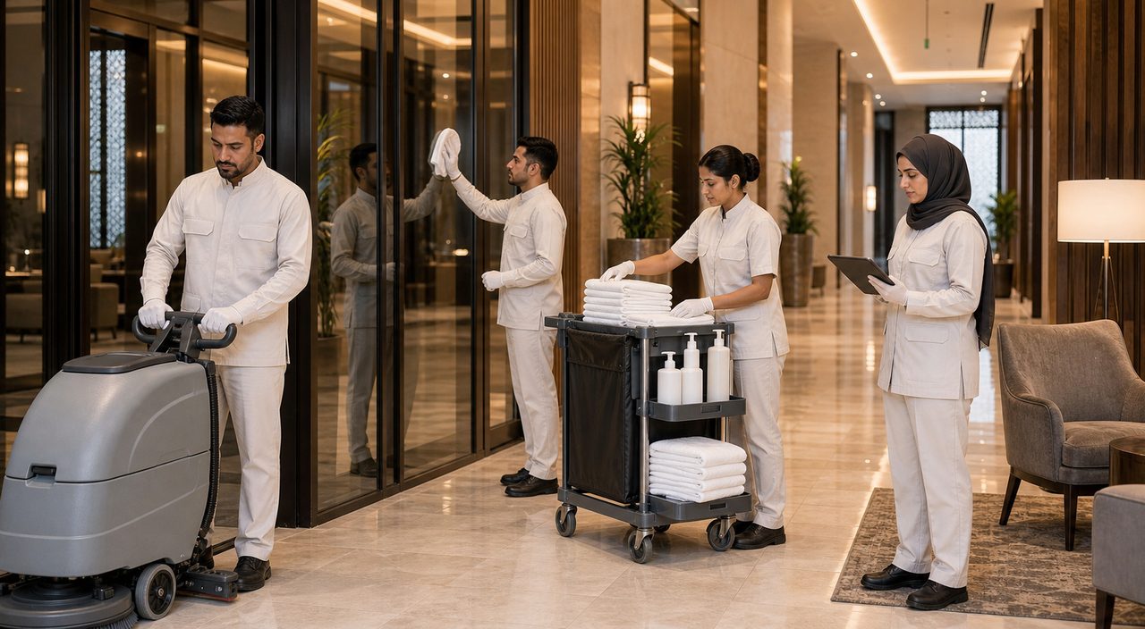 PSFM Madinah commercial and hospitality cleaning manpower team supporting facility operations