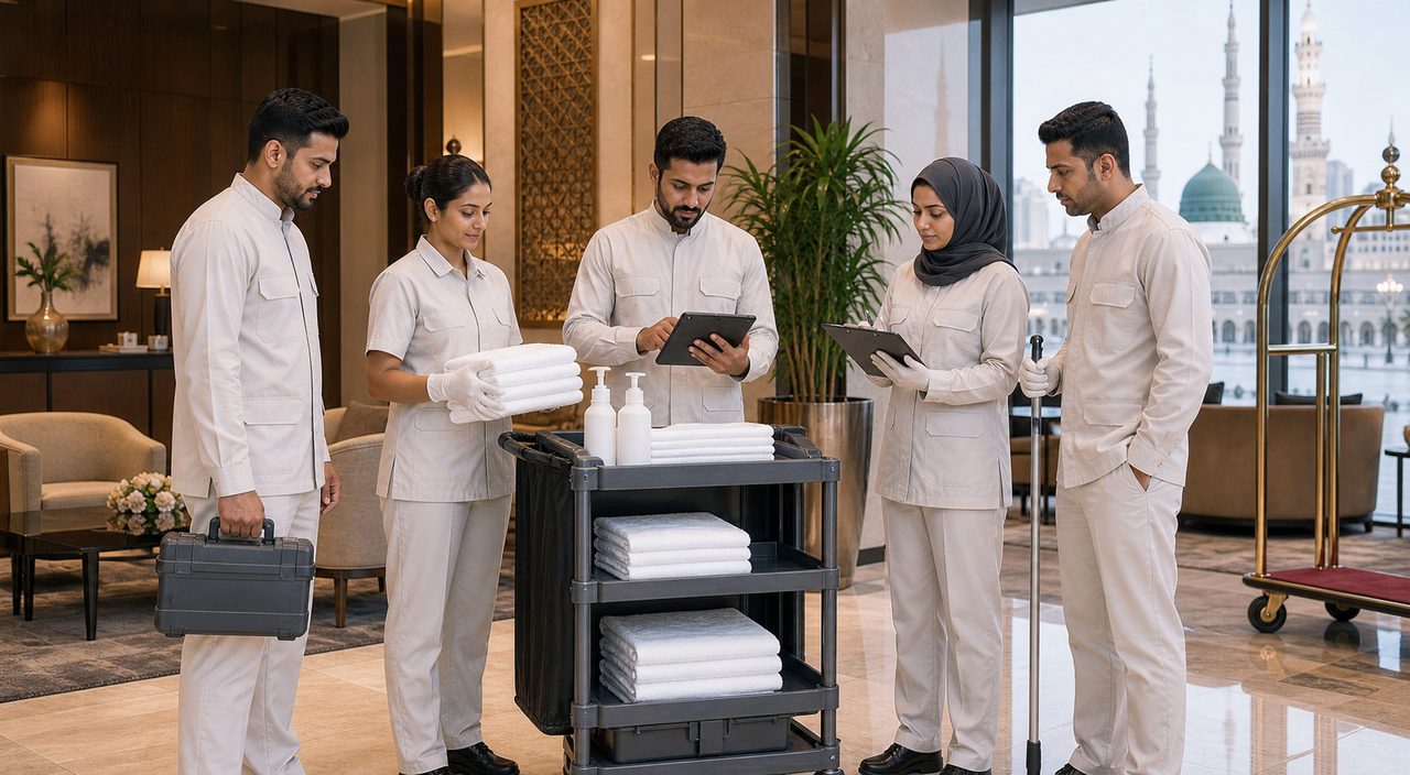 PSFM Madinah hospitality and site support manpower team coordinating service operations