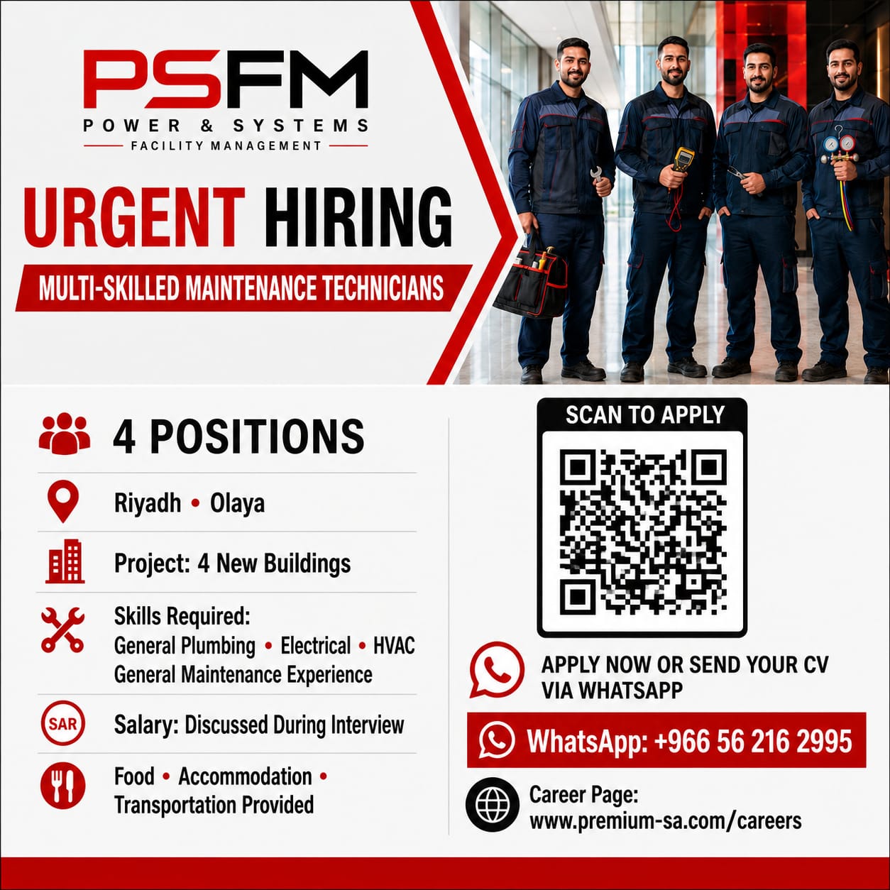 Now hiring: Multi Technician at PSFM in Saudi Arabia